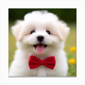 Cute Puppy With Red Bow Tie Canvas Print
