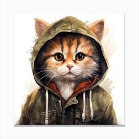 Watercolour Cartoon Ringtail Cat In A Hoodie 1 Canvas Print