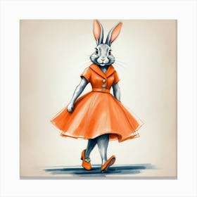 Rabbit In Orange Dress 1 Canvas Print