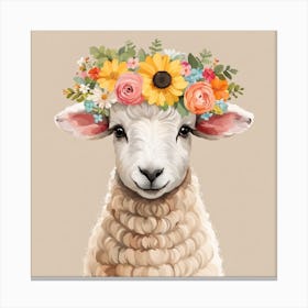 Floral Baby Sheep Nursery Illustration (10) Canvas Print