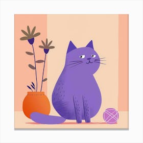 Purple Cat With Yarn 1 Canvas Print