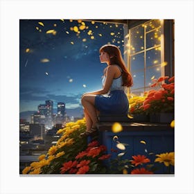 Girl Sitting On A Window Canvas Print