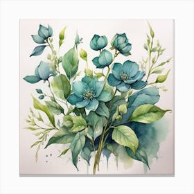 Blue Flowers Watercolor Painting Canvas Print