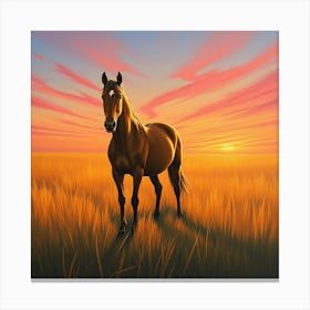 Horse In The Field At Sunset 5 Canvas Print