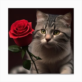 Cat With Rose 1 Canvas Print