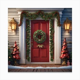 Christmas Decoration On Home Door Trending On Artstation Sharp Focus Studio Photo Intricate Deta (6) Canvas Print