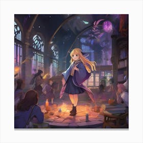 Anime Girl In A Library Canvas Print