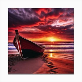 Sunset Boat On The Beach Canvas Print