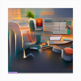 3D Modern Office Desk Canvas Print