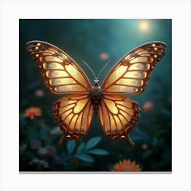 A Surreal Butterfly With Wings Of Fractal, Shimmering Patterns Fluttering Through A Cosmic Garden 1 Canvas Print