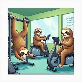 Flux Dev A Humorous Illustration Of A Group Of Sloths Engaging 1 Canvas Print