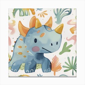 Cute Muted Pastels Triceratops Dinosaur 1 Canvas Print