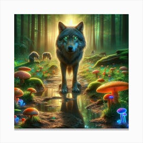 Wolfy looking for bioluminescent mushrooms Canvas Print