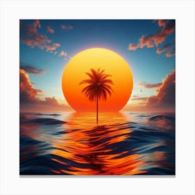 Sunset With Palm Tree Canvas Print