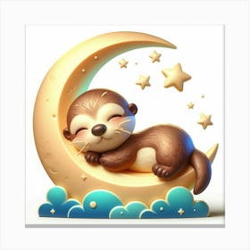 Otter Sleeping On The Moon 2 Canvas Print