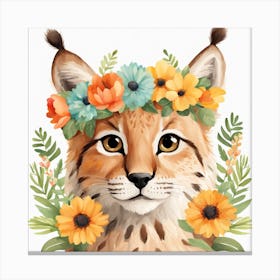 Floral Baby Lynx Nursery Illustration (42) Canvas Print