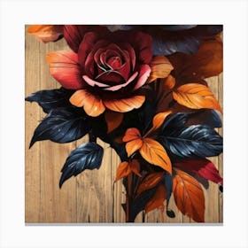 Roses On Wood Canvas Print