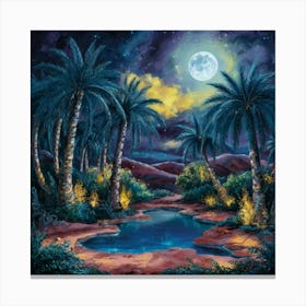 A night in the desert in the middle of a moonlit oasis 6 Canvas Print