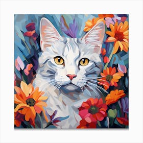 Cat In Flowers 1 Canvas Print