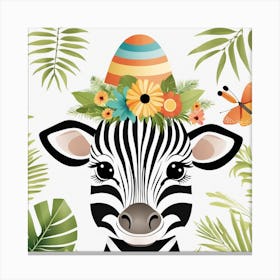 Floral Baby Zebra Nursery Illustration (18) Canvas Print