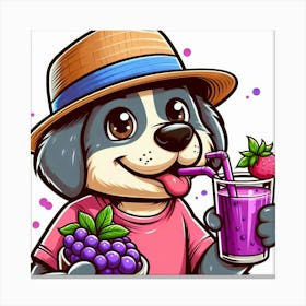 Cartoon Dog With A Smoothie Canvas Print