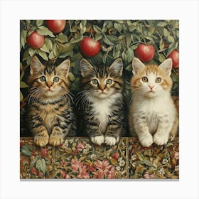 Three Kittens In An Apple Tree Art Canvas Print