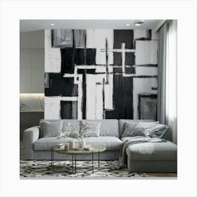 Abstract Black And White Painting 3 Canvas Print