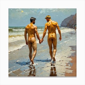 Two Nude Men On The Beach Gay Love Canvas Print