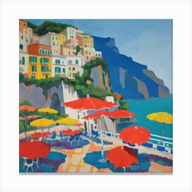 The Amalfi Coast Series in Style of David Hockney 3 Canvas Print