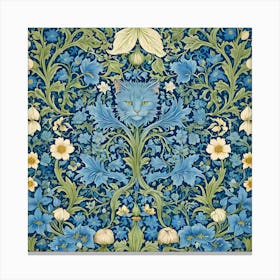 william morris Style Blue Cat Canvas Print