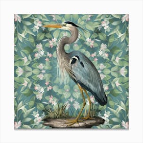 Great Blue Heron William Morris Style Bird Canvas Print