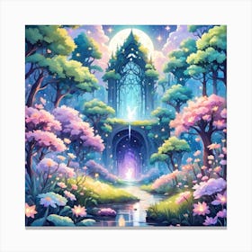 A Fantasy Forest With Twinkling Stars In Pastel Tone Square Composition 146 Canvas Print