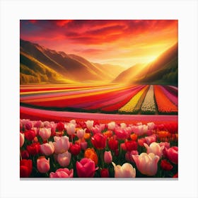 Tulip Field At Sunset 3 Canvas Print