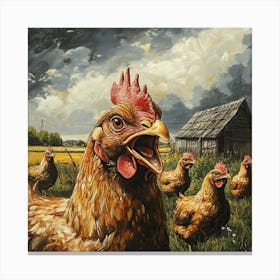 Chickens In The Field Canvas Print