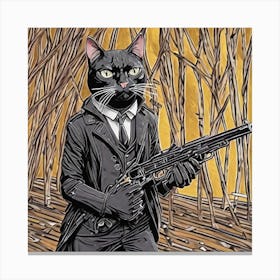 Cat In A Suit and holding a gun Canvas Print