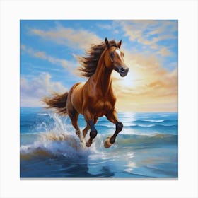 Brown Horse Running On The Beach Canvas Print