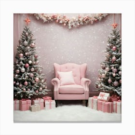 Pink Chair With Christmas Trees Canvas Print