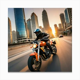 Motorbike Motorcycle Driver Steering Wheel Handlebar City Urban Sunset Riding Road Street (7) Canvas Print