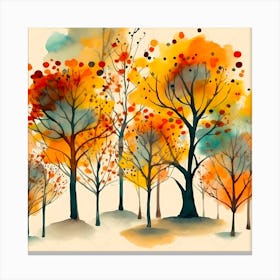 Autumn Trees Watercolor Painting Canvas Print