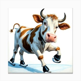 Cow On Ice Skates Canvas Print