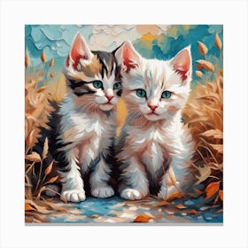 Two Kittens In The Grass Canvas Print