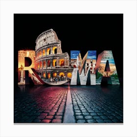 Roma: Cinematic 3D Poster Featuring the Iconic Colosseum and Roman Charm 1 Canvas Print