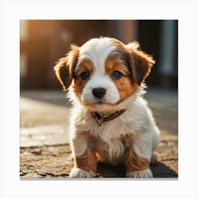 Puppy Sitting On The Street Canvas Print