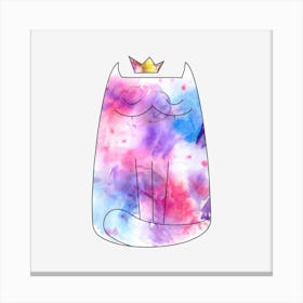 Watercolor Cat With Crown Canvas Print