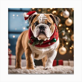 Bulldog In Santa Hat Canvas Print