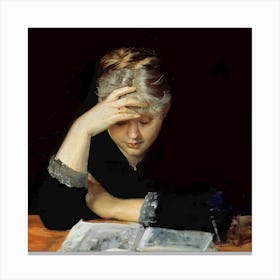 Woman Reading A Book, Vintage Woman Portrait Canvas Print