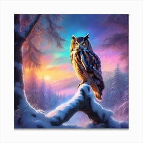 The Winter Forest, Owl at Sunset Canvas Print