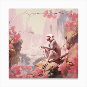 Macaque Pink Jungle Animal Portrait Canvas Print
