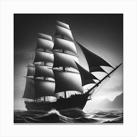 Sailing Ship In Black And White Canvas Print