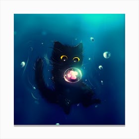Black Cat With Bubbles Canvas Print